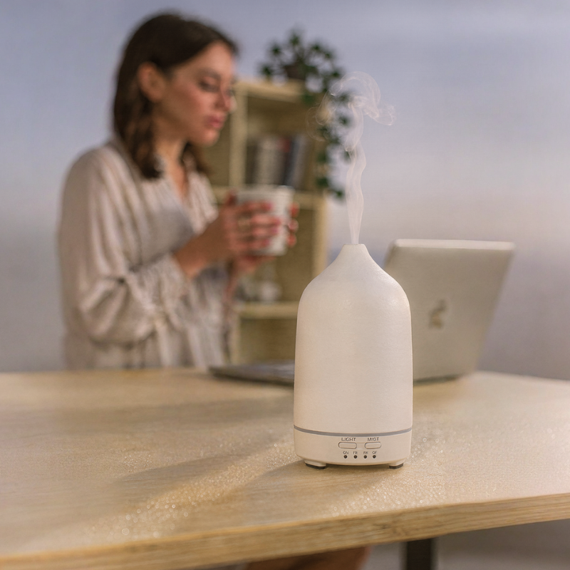White diffuser at office desk
