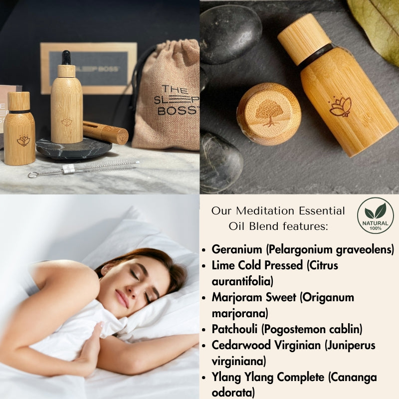 bamboo oil set and its features, woman sleeping peacefully