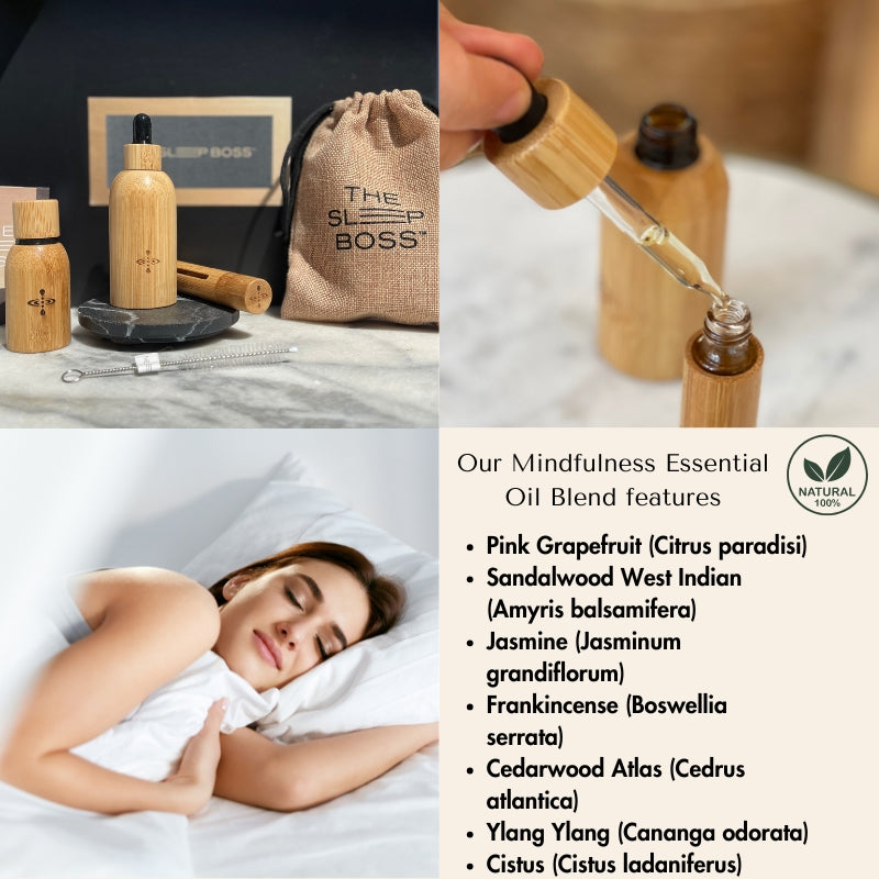 bamboo oil set and its features, woman sleeping peacefully