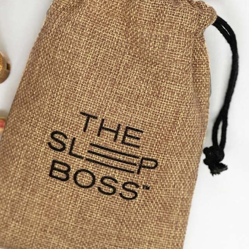 A Hemp Pouch with 'The Sleep Boss' print on it